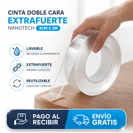 CINTA NANOTECH DOBLE CARA EXTRAFUERTE MULTIUSOS - TRANSPARENTE, LAVABLE Y REUTILIZABLE 🔥