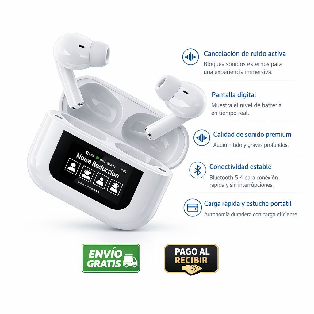 🎧 AIRPODS PRO CON PANTALLA Y CANCELACIÓN DE RUIDO + x1 CABLE USB-C 🔥 ÚLTIMAS UNIDADES EN STOCK