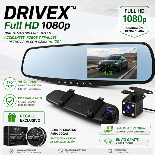 ⚠️ DRIVEX™ Full HD 1080p | Protégete de Accidentes, Robos y Fraudes con el Retrovisor con Cámara que lo Graba Todo + 🎁 Regalo Exclusivo