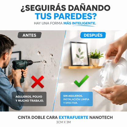 CINTA NANOTECH DOBLE CARA EXTRAFUERTE MULTIUSOS - TRANSPARENTE, LAVABLE Y REUTILIZABLE 🔥