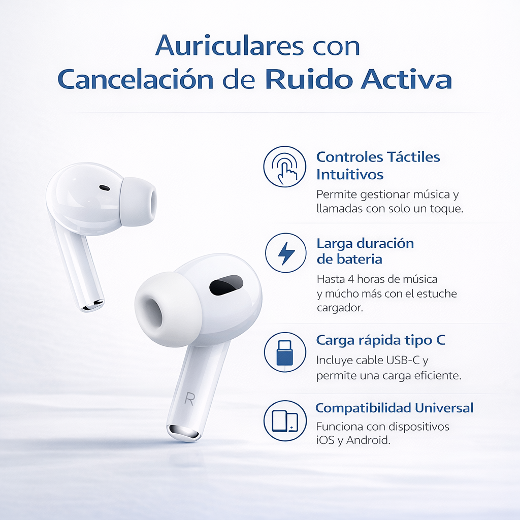 🎧 AIRPODS PRO CON PANTALLA Y CANCELACIÓN DE RUIDO + x1 CABLE USB-C 🔥 ÚLTIMAS UNIDADES EN STOCK