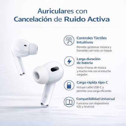 🎧 AIRPODS PRO CON PANTALLA Y CANCELACIÓN DE RUIDO + x1 CABLE USB-C 🔥 ÚLTIMAS UNIDADES EN STOCK