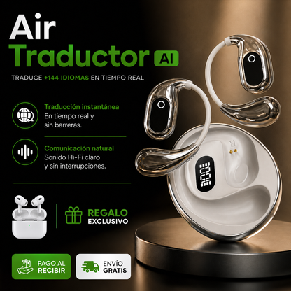 🎧 Air Traductor PRO AI - Comunícate en +144 idiomas en segundos + estuche y cargador premium incluidos + ¡REGALO EXCLUSIVO!🔥