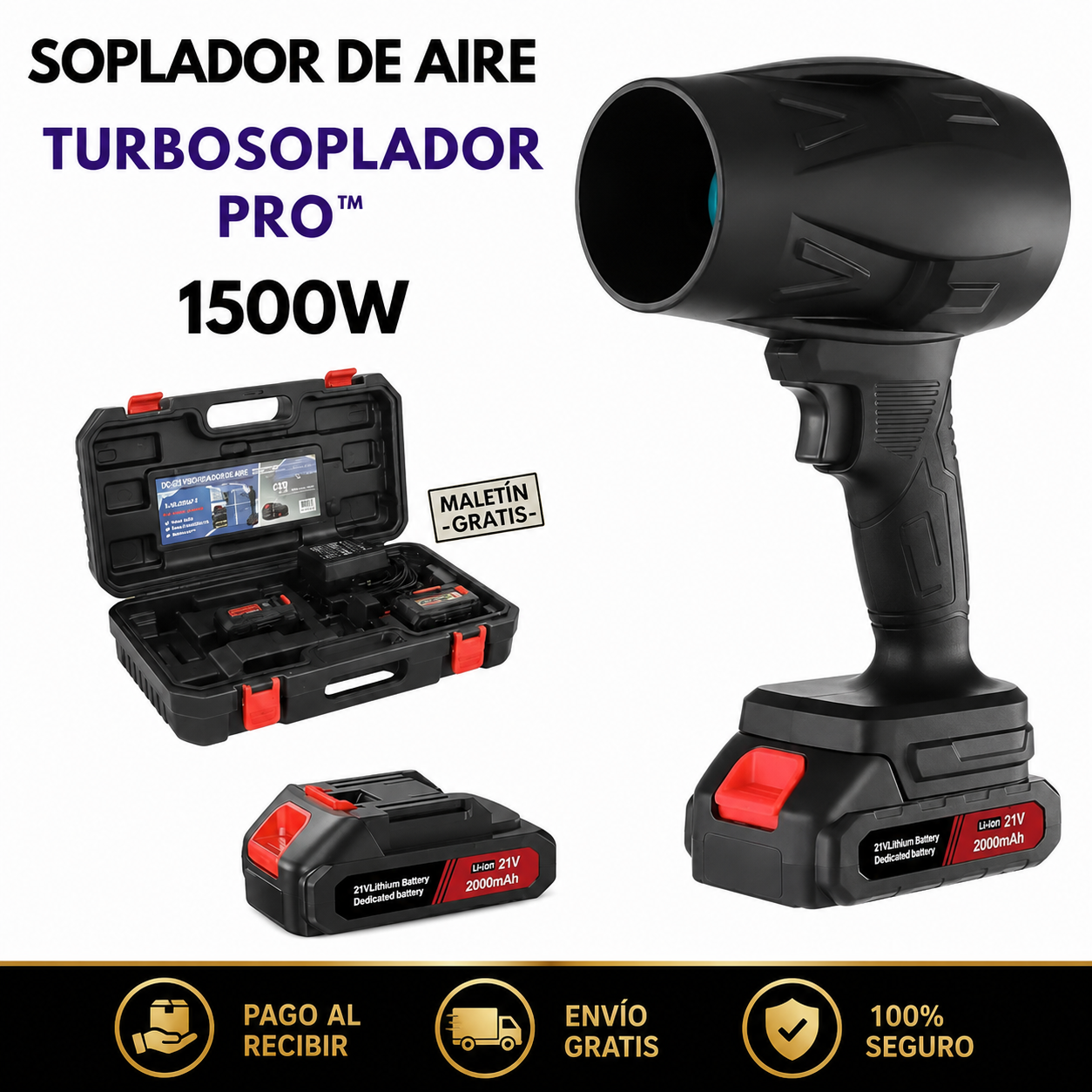 TurboSoplador PRO™ 1500W | Batería + Maletín GRATIS