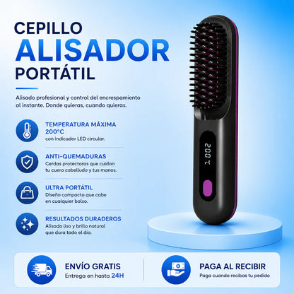 Cepillo Alisador Portátil - Di adiós al cabello con frizz y consigue un alisado perfecto en minutos