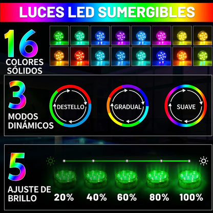 AquaGlow™ Pro Luces LED Sumergibles — Transformación Automática 16 Colores + Mando + ENVÍO GRATIS