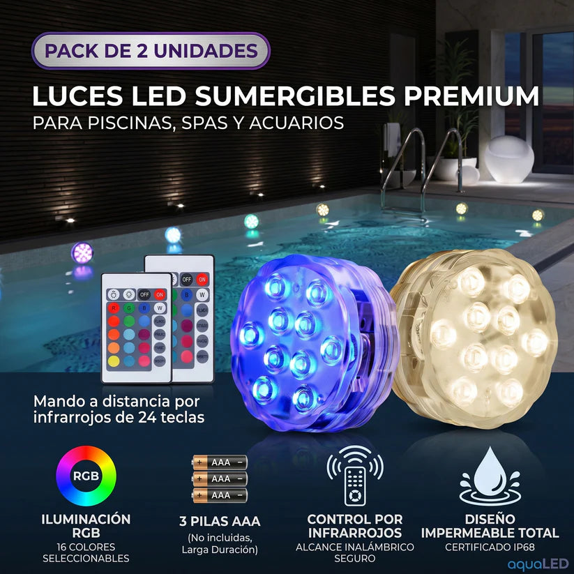 AquaGlow™ Pro Luces LED Sumergibles — Transformación Automática 16 Colores + Mando + ENVÍO GRATIS