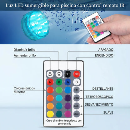 AquaGlow™ Pro Luces LED Sumergibles — Transformación Automática 16 Colores + Mando + ENVÍO GRATIS